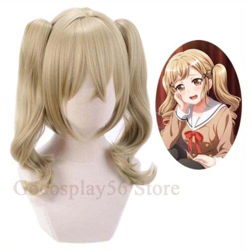 Arisa Ichigaya Wig BanG Dream! Poppin'Party Cosplay Long Curly Ponytails Linen Blond Synthetic Hair Heat Resistant