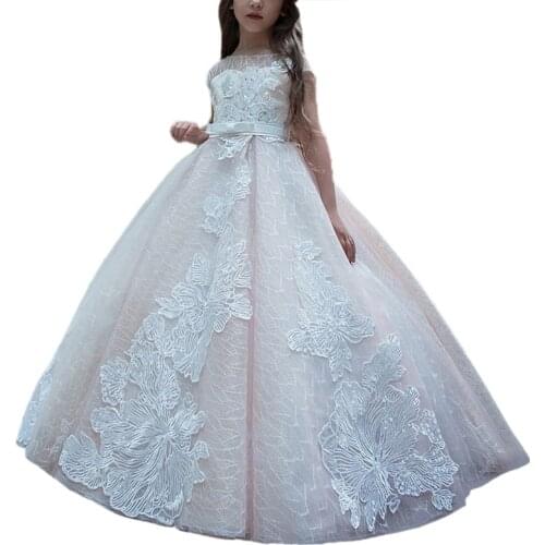 Princess little girls dresses with train kids pageant ball gown dress robe fille enfant mariage de soiree long dresses for girls