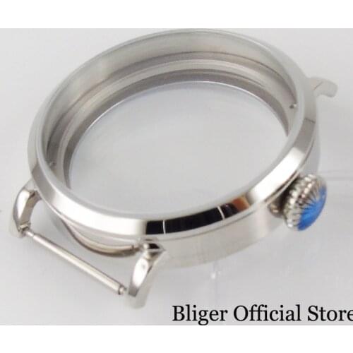 Polished 46mm Manual Hand Winding Watch Case fit ETA 6497 6498 Movement Scratch Proof Mineral Glass