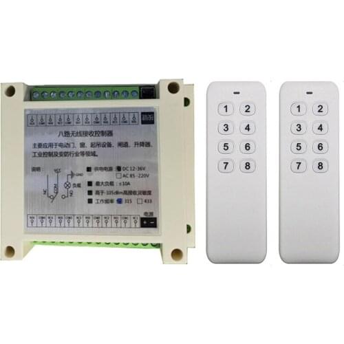 Industrial 1000m DC12V 24V 8CH Wireless Remote Control LED Light Switch Relay Output Radio RF Transmitter 315/433 MHz Receiver