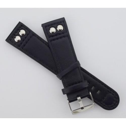 Watchbands Black Leather Watch Strap Band Soft Buckle Wrist Replacement Fits Mens Relojes Hombre 22mm