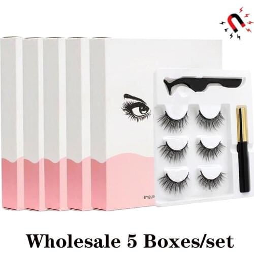 5 Boxes/Set 3 Pairs Magnetic Eyelashes Eyeliner Lashes Natural Magnetic Mink Eye Lashes False Eyelashes Wholesale Makeup