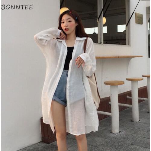 White Shirts Women Oversize Loose X-long Sun-proof Streetwear Breathable Full Sleeve Fashion Casual Harajuku Camisas Mujer Soft