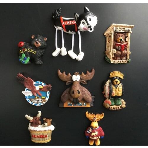 USA Alaska 3D Cartoon Bear & Milu deer Fridge Magnets Tourism Souvenir Refrigerator Magnetic Sticker Collection Gift