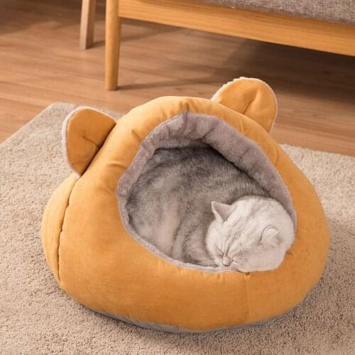 Comfortable Washable Tent for Cats and Small Medium Dogs Cat Cave Bed Warming Dog Beds Sleeping Bag Indoor Yellow Cozy House