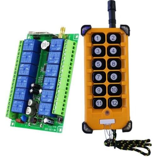 Universal DC 12V 24V 36V 48V 10A 12CH Remote Control Switches Receiver Transmitters 433mhz/315mhz crane power switch