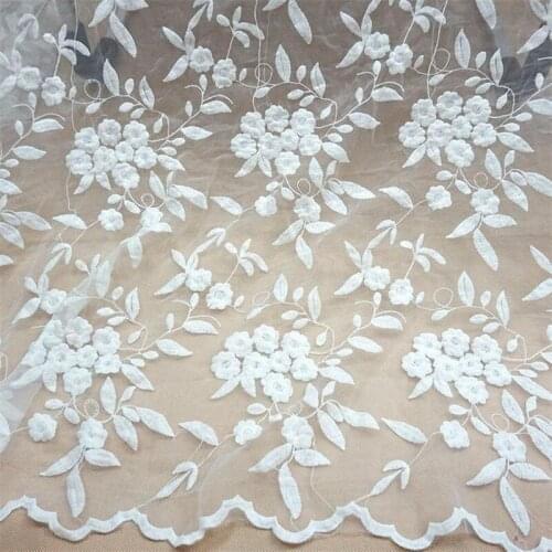 Gorgeous Organza Cotton Embroidery Floral Lace Fabric DIY Sewing Material For Bridal Wedding Dress Flower Girl Prom Ball gown