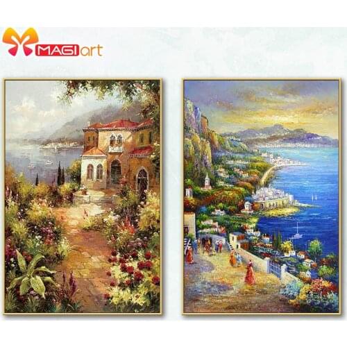 Cross stitch kits Embroidery needlework sets 11CT water soluble canvas patterns 14CT Seaside scenery Seaside beach -NCMS086