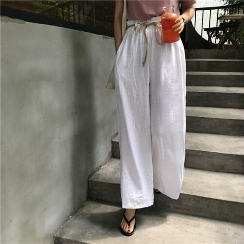 Street High Elastic Waist Solid cotton Wide leg pants Trousers New Loose Fit Pants Women Fashion Tide Spring Autumn 2020