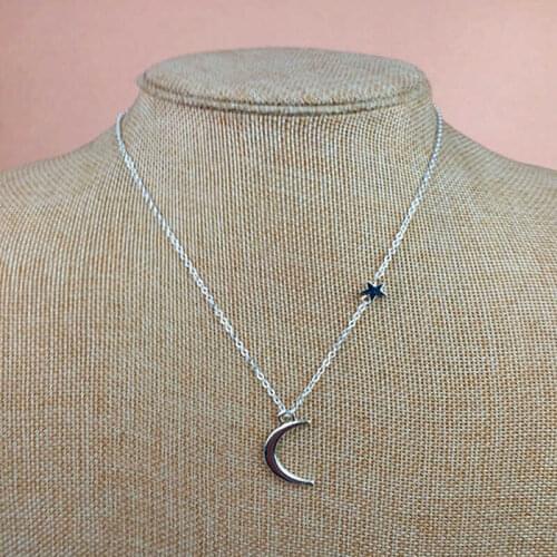 Fashion pop simple Star Moon Pendant collarbone Necklace women Star Silver Color Long Necklace