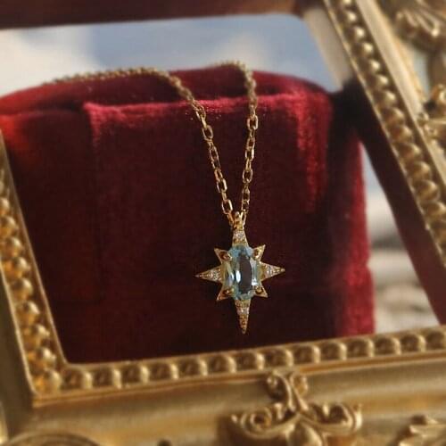 Morivovog 925 Sterling Silver Blue Crystal Eight-pointed Star Pendant Necklace Ladies Luxury Necklace Girls Aesthetics Jewelry