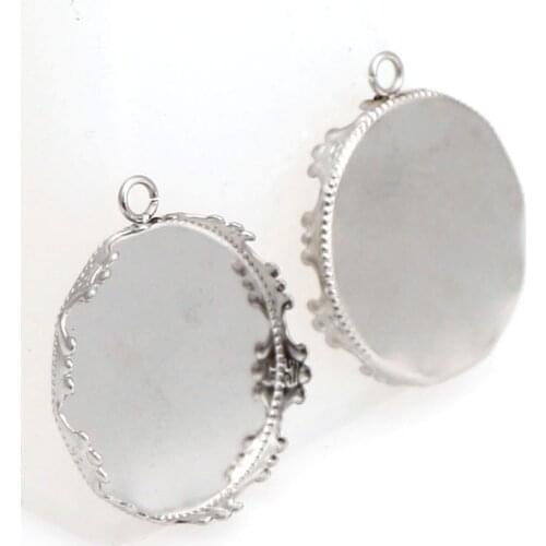 10 pcs 20mm 25mm Silver Crown Hanging hole Blank Bezel Charms Pendant Round Trays Base Setting Cameo Cabochon