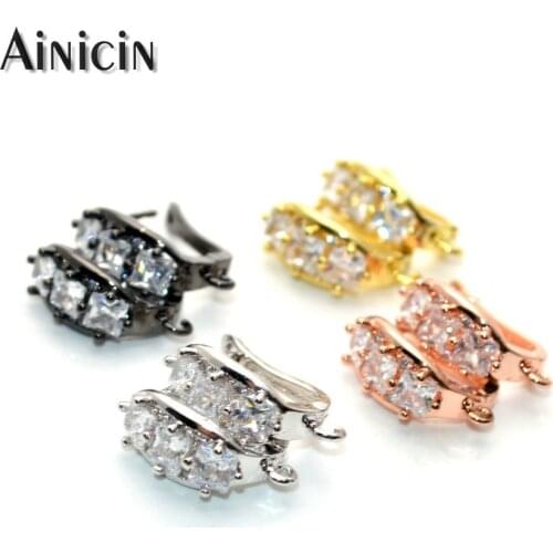 10pcs (5pairs) Big CZ Stone Setting Exaggerated Shine Earrings Hook Gold Silver Gun Metal Color DIY Jewelry Making Findings