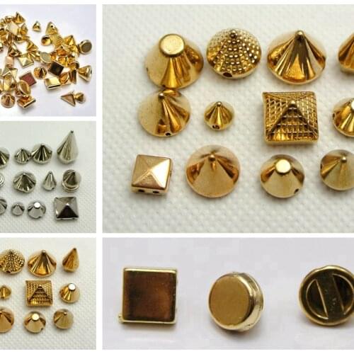 100 Assorted Golden/Silver Metallic Acrylic Rock Punk Spike Taper Stud Beads