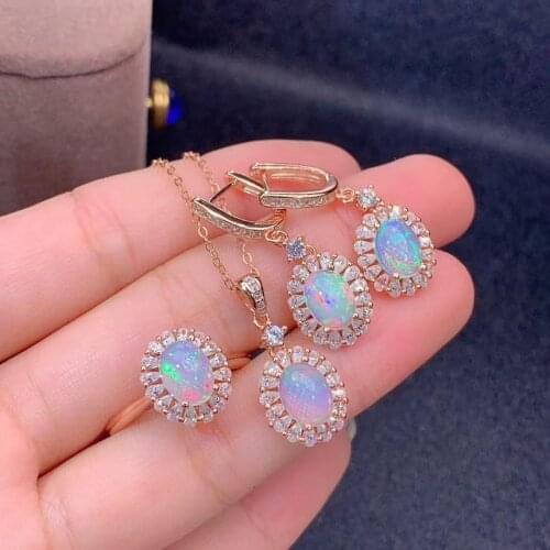 100% Real and Natural Opal jewelry set Natural Real Opal 925 sterling silver 1pc pendant,1pc ring,2pcs Earring