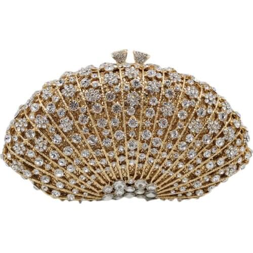 20.5x11.5CM Clutch Bag Dinner Bag Shell-shaped Metal Hollow Diamond Banquet Bag Rhinestones Clutch Bag a6628