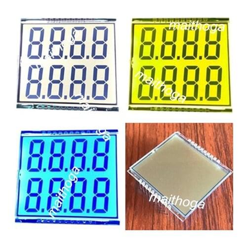 20PIN HTN Positive Double Row 4-Digits Segment LCD Panel White/Yellow Green/Blue Backlight 3.3V