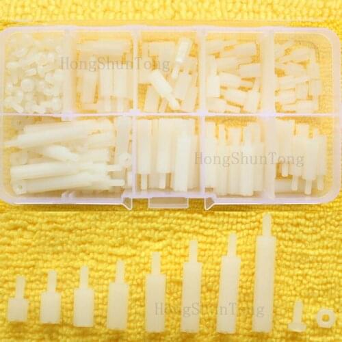 240Pcs M2.5 Nylon White Spacers Screw Nut Hex M-F Stand off Assorted Kit Box M2.5*6/8/10/12/15/18/20/25+6mm