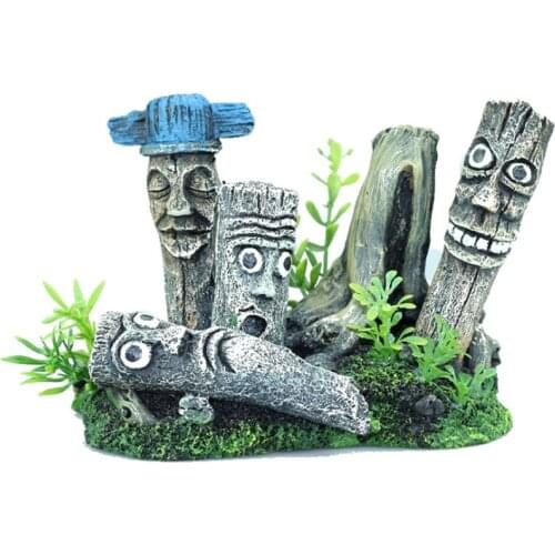 Fish Tank Aquarium Accessories Decoration Resin Easter Island Stone Statue Aquarium Landscaping Fish Tank Decoration Crafts