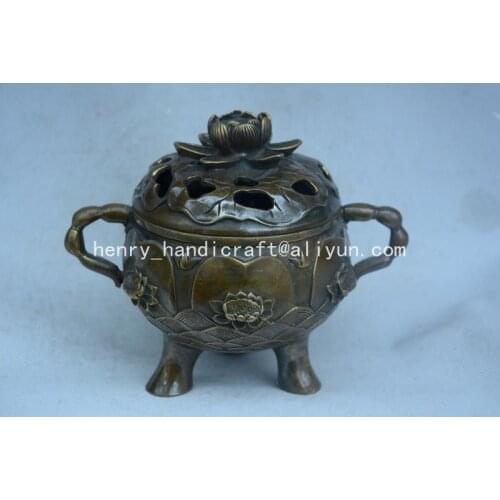 Antique QingDransty brass incense burner,lotus flower,Decoration,Collection&Adornment,Free shipping