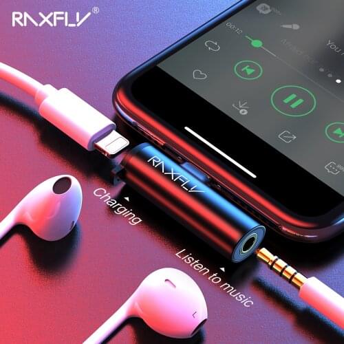 RAXFLY 2 in 1 Audio Adapter For iPhone 7 8 Plus X XS Max XR Splitter Converter To 3.5mm Jack Earphone Headphone Connector Charge