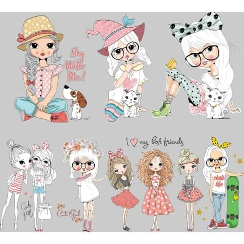 Beacuful Girl Iron-on Transfers Patches for Clothing Vinyl Thermo Stickers Applique Diy Thermotransfer Stripes on Clothes Set