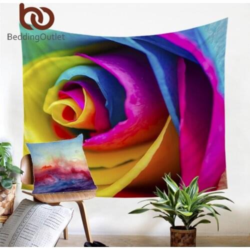 BeddingOutlet Colorful Rose Tapestry Wall Hanging 3D Print Decorative Wall Carpet Floral Watercolor Thin Beach Mat Tapisserie