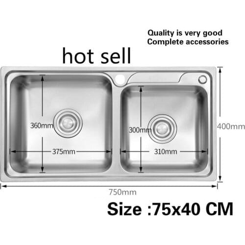 Free shipping Household luxury food-grade 304 stainless steel standard kitchen double groove sink do the dishes 750x400 MM