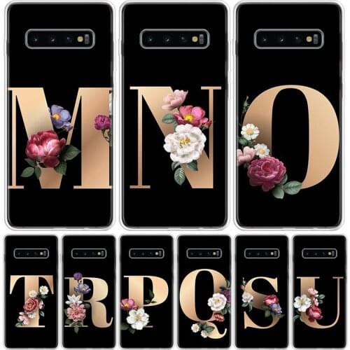 Flowers Letter Alphabet M-V Phone Case For Samsung Galaxy S10 S20 Ultra Note 10 9 8 S9 S8 J4 J6 J8 Plus Lite + Pro S7 Coque Capa