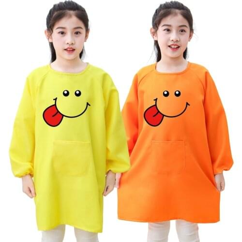 Kids Kitchen Long Sleeve Apron Polyester Painting Clothes Boy And Girl Anti-Wear Smock Baby Eating Aprons Print LOGO
