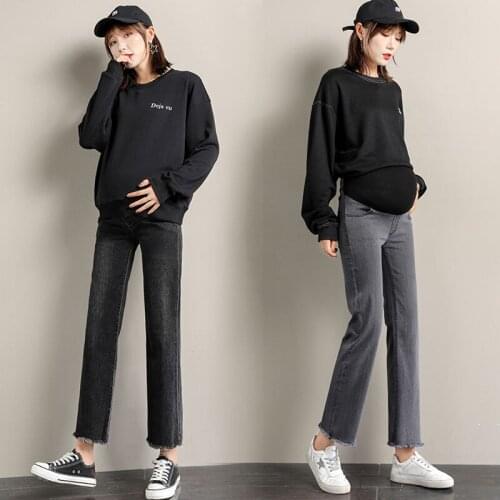 Denim Maternity Jeans for Pregnant Women Straight Elastic Waist Belly Loose Capris Pants Pregnancy Clothing M-2XL