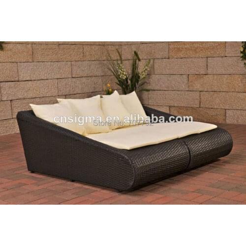 Elegant design outdoor rattan sun lounger double sofa bed