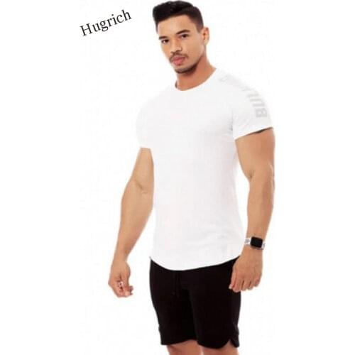 Compression Quick dry T-shirt Men Running Sport Skinny Short Tee Shirt Male Gym Fitness Bodybuilding Workout Black Tops Clothing
