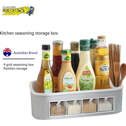 Mr Clean Four Grid Food Storage Container Integrated Seasoning Box Rack Kitchen Storage Creative Household Seasoning Box