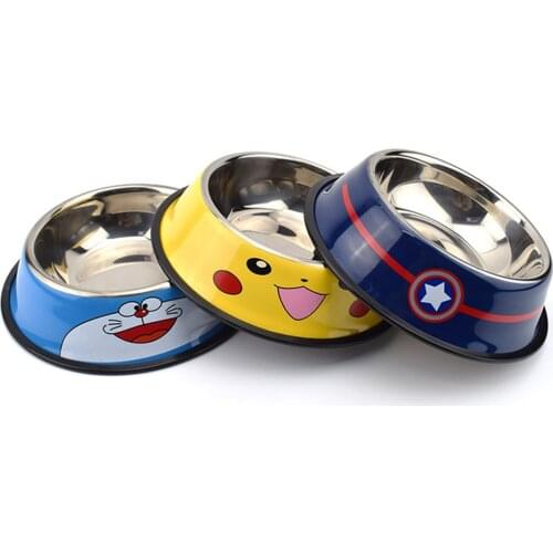 Cute Cartoon Stainless Steel Pet Cat Dog Feeding Bowl Dog Feeders Pets Supplies Accessories
