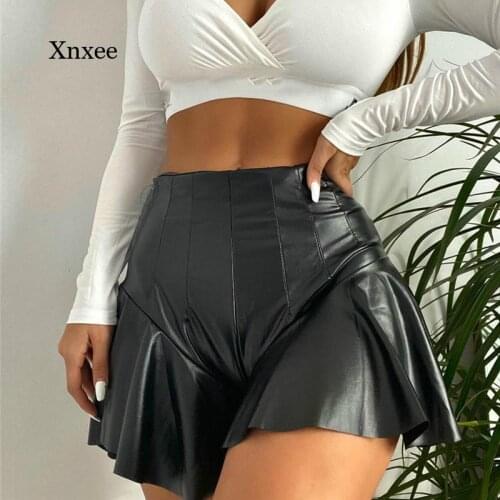 Pu Lether Mini Skirts 2021 Women Sexy High Waist Soild Color Shorts Party Clubwear Summer Fashion A-Line Shorts Skirt Clothing