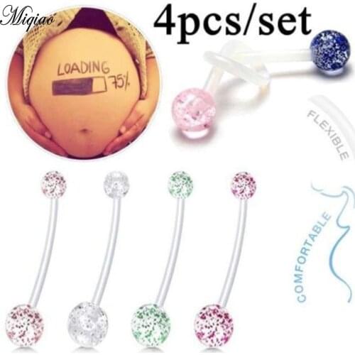 Miqiao 4pcs Pregnant Womens Umbilical Ring Acrylic Belly Button Nail Body Piercing Jewelry
