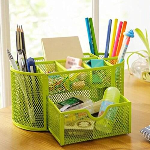 9 Storage Multi-functional Desk Organizer Mesh Metal Pen Holder Stationery Container Box Office School Supplies
