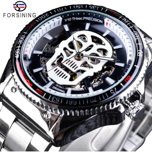 Forsining Skull Luminous Hands Steampunk Fashion Design Mens Skeleton Watch Top Brand Luxury Mechanical Steel Sport Wrist Watch