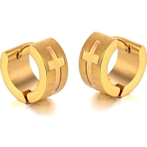Fashion stainless steel clasp male Cross Earrings Gold