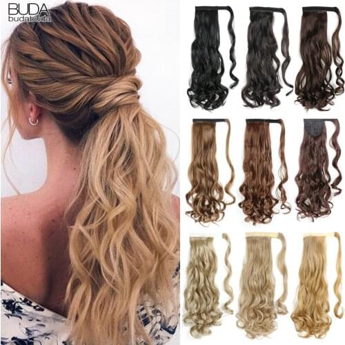 Wrap Around Ponytail Hair Extensions 22Inch Long Curly Wave Synthetic Ponytail Natural Hairpiece Brown Gray Hair For White Women