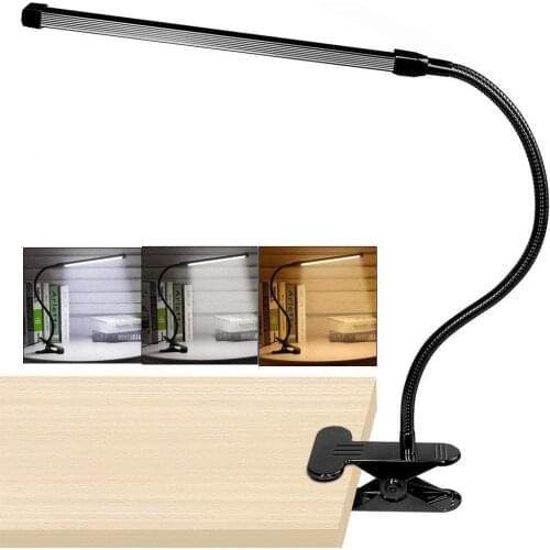 8W LED Clip on Lamp Desk Light with 3 Modes 2M Cable Dimmer 10 Levels Long Arm Table Lamp Clip Mounted Office LED Desk Light