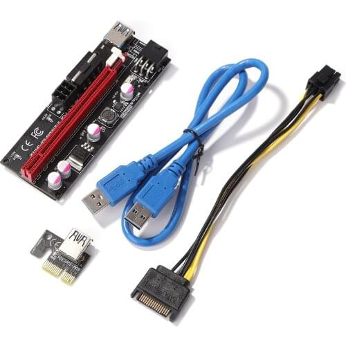 Newest VER009S USB 3.0 PCI-E Riser VER 009S PCI Express 1X 4x 8x 16x Extender Pcie Rise Adapter Card SATA 15Pin to 6 Pin Power