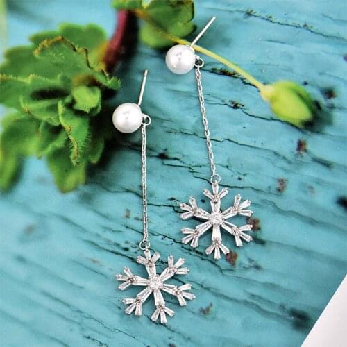 New Arrival Fashion Cubic Zirconia Snowflake Dangle Drop Earrings For Girl Allergy Prevent CZE-980H