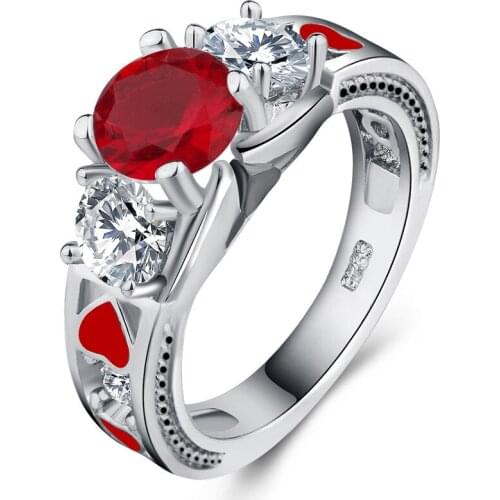Red Heart Zircon Engagement Rings for Women Wedding Rings Female Flower Vine Shape Crystals Fashion Jewelry