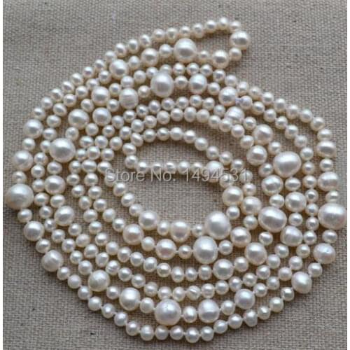 Wholesale Pearl Jewelry - 60 Inches Long AA 5-11MM White Color Genuine Freshwater Pearl Necklace Handmade Jewelry