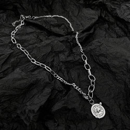 Origin Summer Unique Design Coin Elephant Medallion Pendant Necklace for Women Letter Chunky Chain Chunky Chain Necklace Jewelry