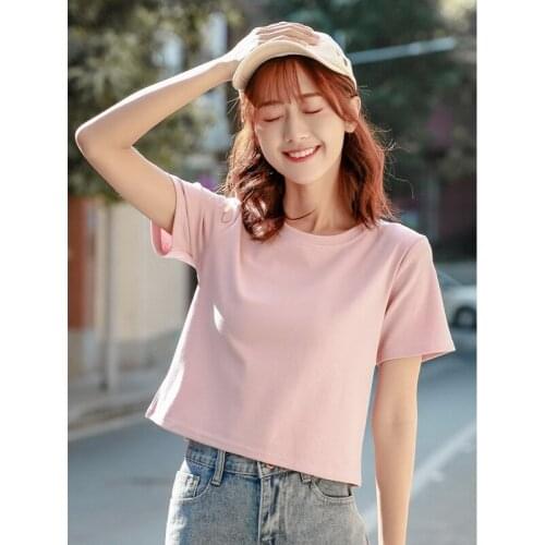 QRWR T Shirts Women 2021 Korean Fashion Short Casual Solid Color Womens Top Cute Loose Short Sleeve Summer T Shirt For Girls