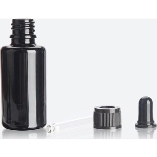 Black Shiny Drop Bottle Glass Aromatherapy Liquid Dropper essential basic massage oil Pipette Refillable Bottles 10ml 20ml 1 oz