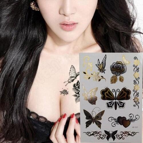 2017 New Arrival butterfly and roses Temporary Tattoos, Metallic Waterproof Flash Tattoos